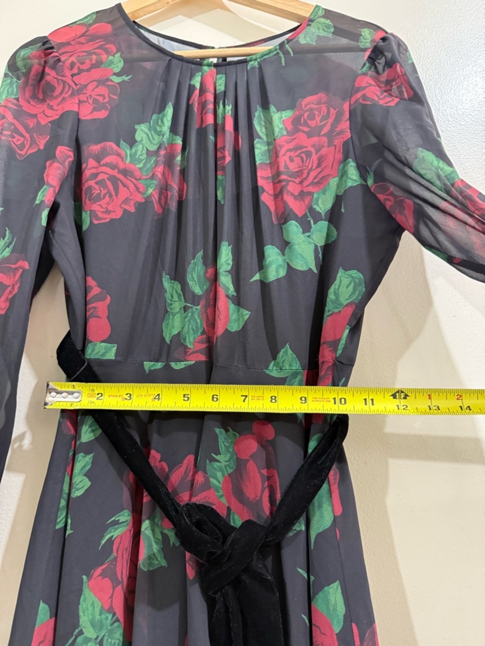 HOBBS Long Black Floral Maxi Dress with Velvet Waist Tie - Picture 5 of 6
